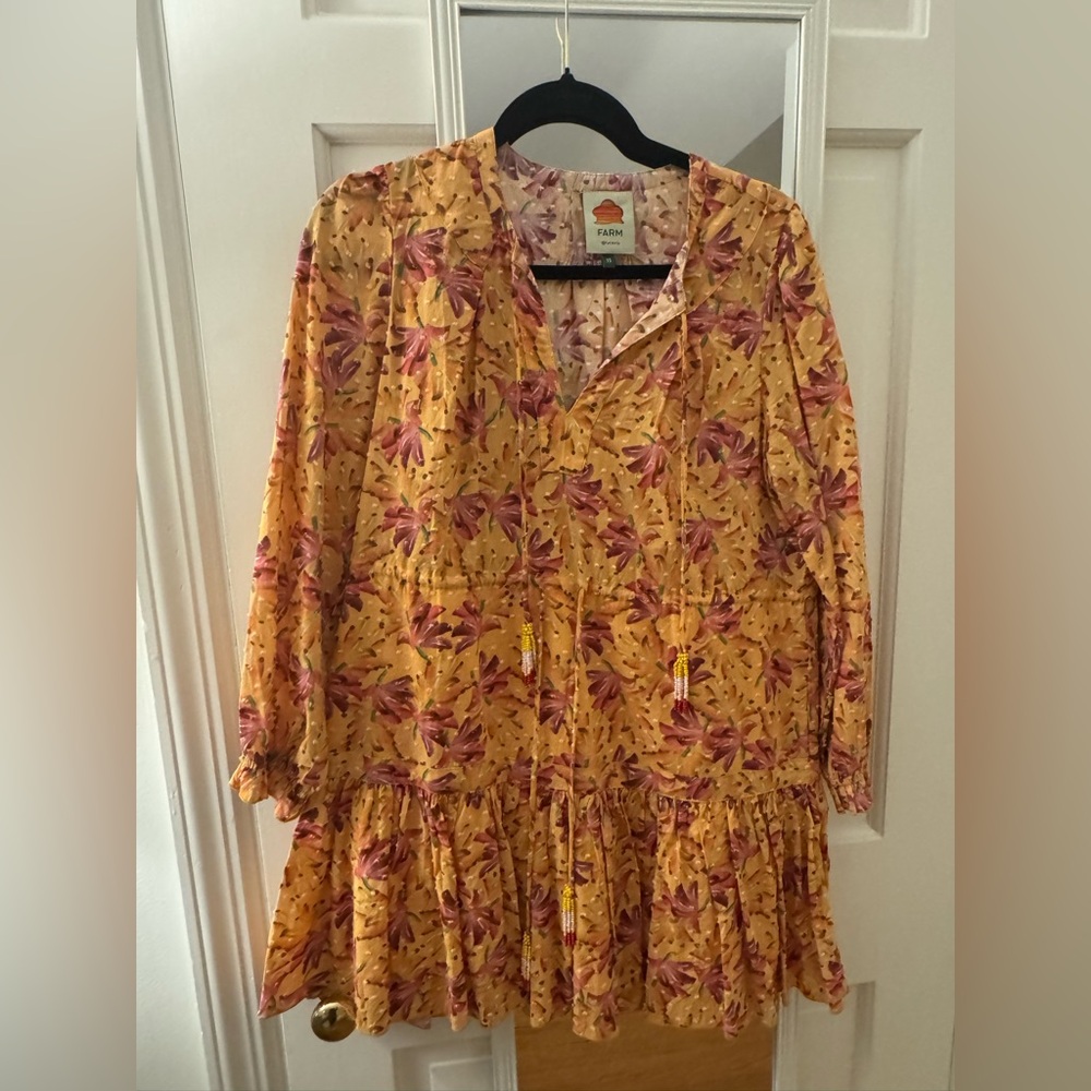 Farm Rio Banana Sunshine Long Sleve Mini Dress